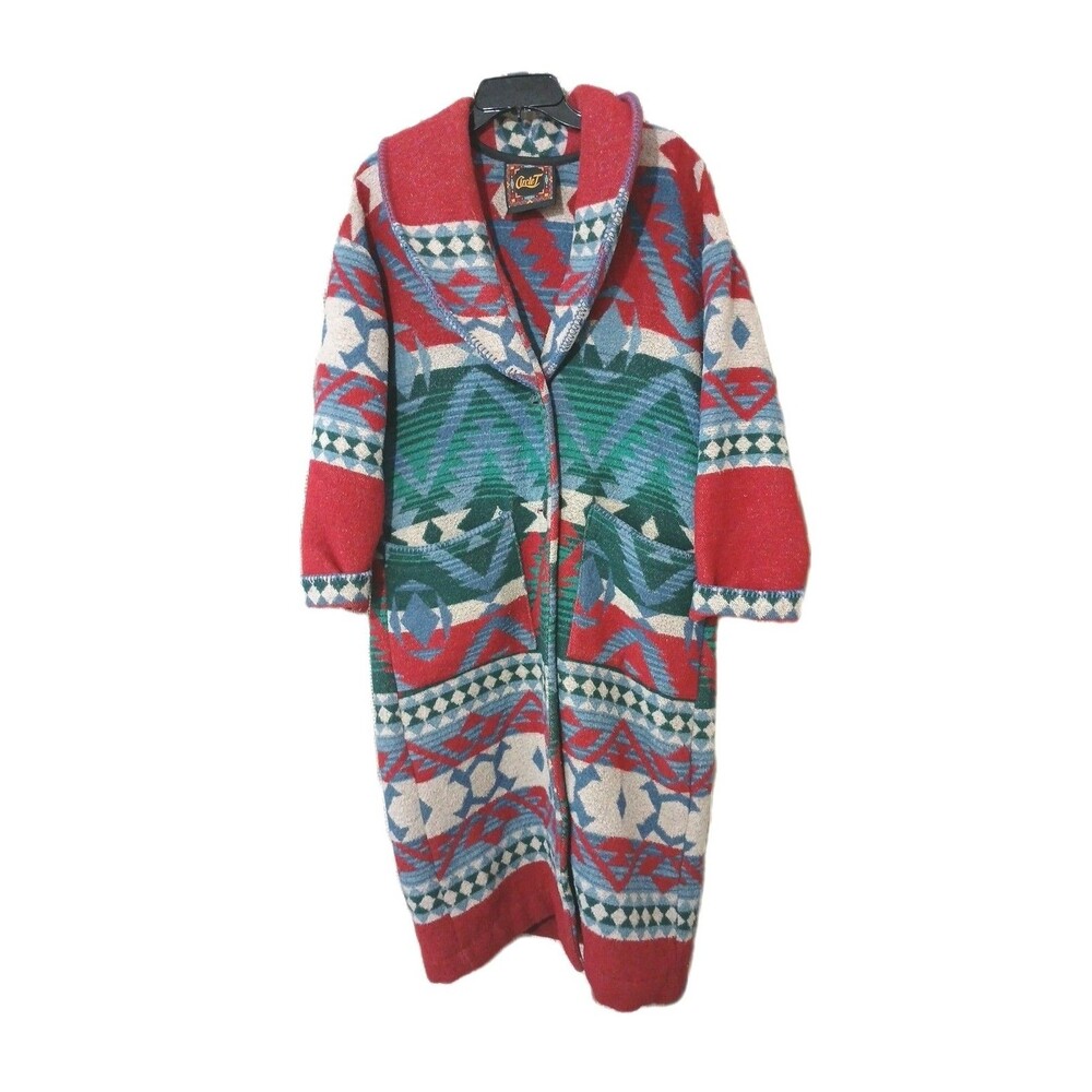 Vintage Circle T Blanket Coat Wool Blend Multi Southwestern Aztec Women Small - Picture 2 of 12
